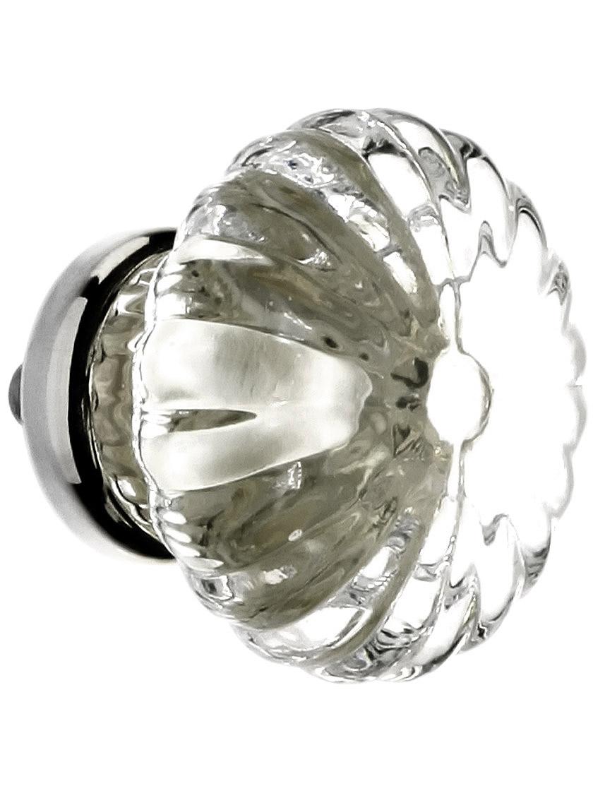Large Ribbed Clear Glass Drawer Knob With Brass or Nickel Base